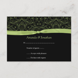 3.5x5 Lime Green Scrolls & Ribbon on Black RSVP Card