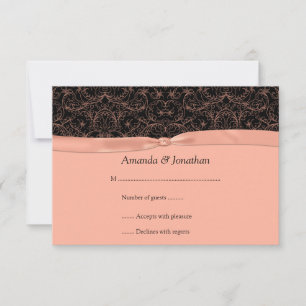 3.5x5 Peach Scrolls & Ribbon on Black RSVP Card