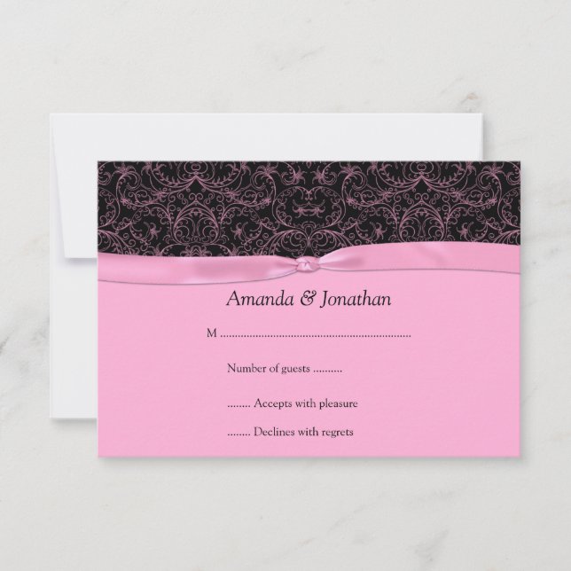 3.5x5 Pink Scrolls & Ribbon on Black RSVP (Front)