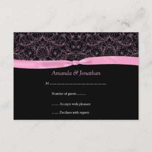 3.5x5 Pink Scrolls & Ribbon on Black RSVP Card