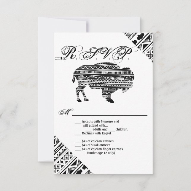 3.5x5 R.S.V.P. Card Boho Buffalo Tribal Pattern Bo (Front)