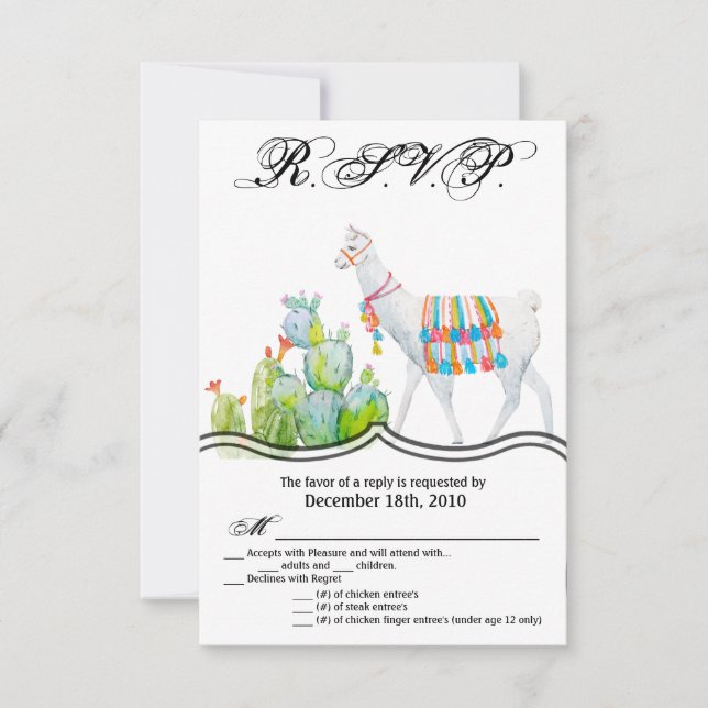 3.5x5 R.S.V.P. Card Boho Llama Bohemian Cacti Dese (Front)