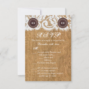 3.5x5 R.S.V.P. Card Button Burlap Lace