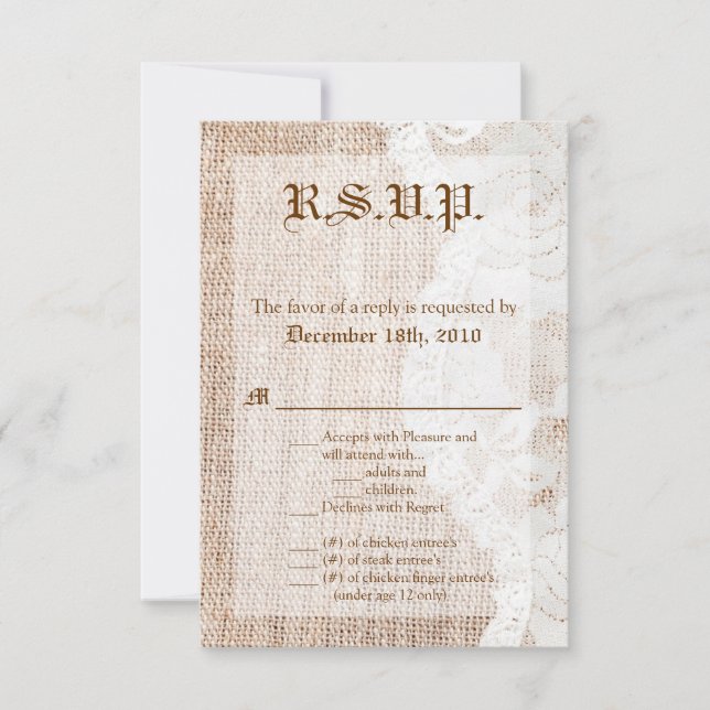 3.5x5 R.S.V.P. Card Country Lace Handkerchief Burl (Front)