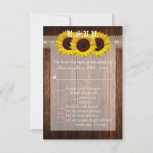 3.5x5 R.S.V.P. Card Country Sunflower Wood Lace