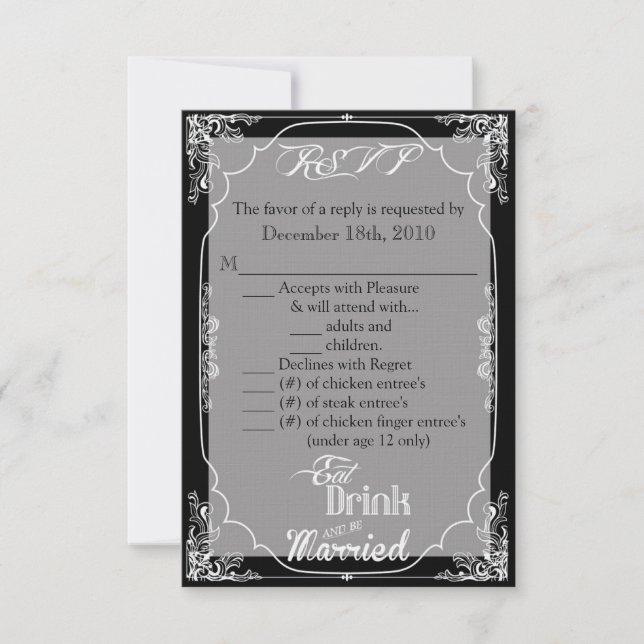 3.5x5 R.S.V.P. Card Eat Drink Be Married Black (Front)