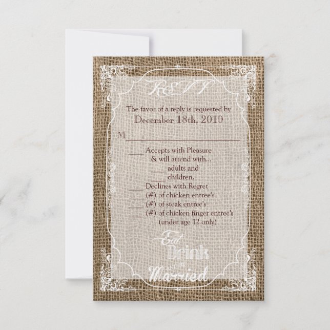 3.5x5 R.S.V.P. Card Eat Drink Be Married Burlap (Front)