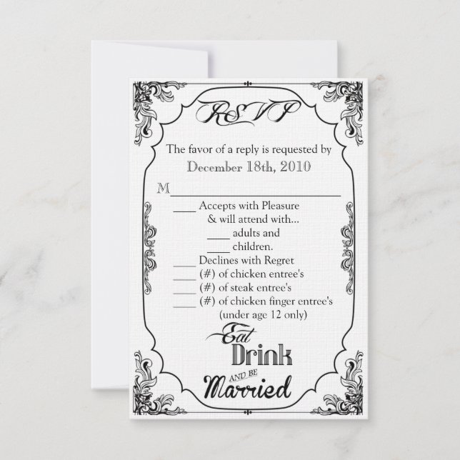 3.5x5 R.S.V.P. Card Eat Drink Be Married White (Front)