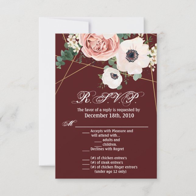 3.5x5 R.S.V.P. Card Geometric Garden Rose Wine (Front)