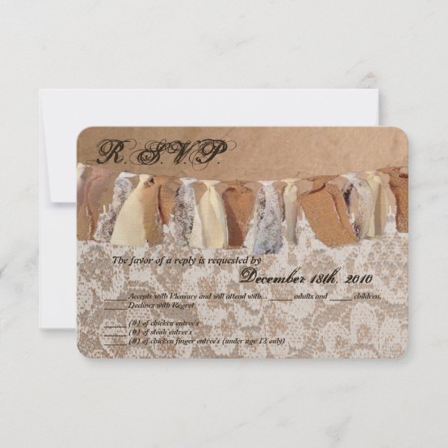 3.5x5 R.S.V.P. Card Kraft Paper Bag Lace Burlap (Front)