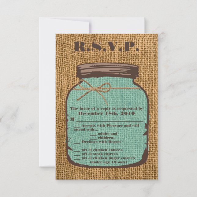 3.5x5 R.S.V.P. Card Mason Jar Burlap Country Rusti (Front)