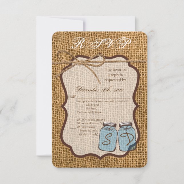 3.5x5 R.S.V.P. Card Mason Jar Burlap Country Rusti (Front)