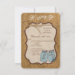 3.5x5 R.S.V.P. Card Mason Jar Burlap Country Rusti