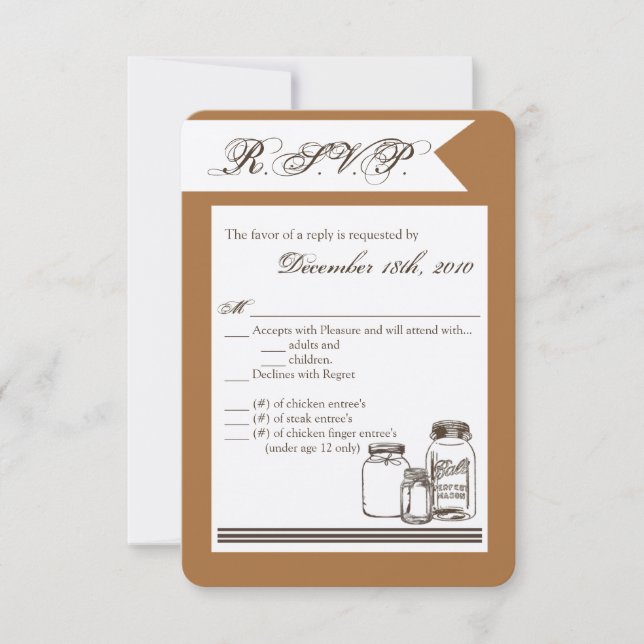 3.5x5 R.S.V.P. Card Mason Jar Country Rustic Vases (Front)