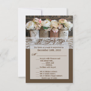 3.5x5 R.S.V.P. Card Mason Jar Wildflowers Barn Woo