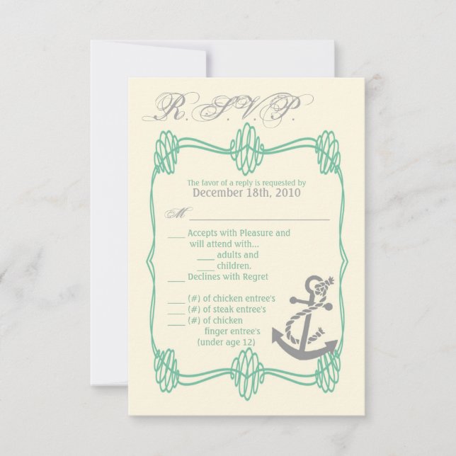 3.5x5 R.S.V.P. Card Nautical Knot Anchor Tiff Blue (Front)