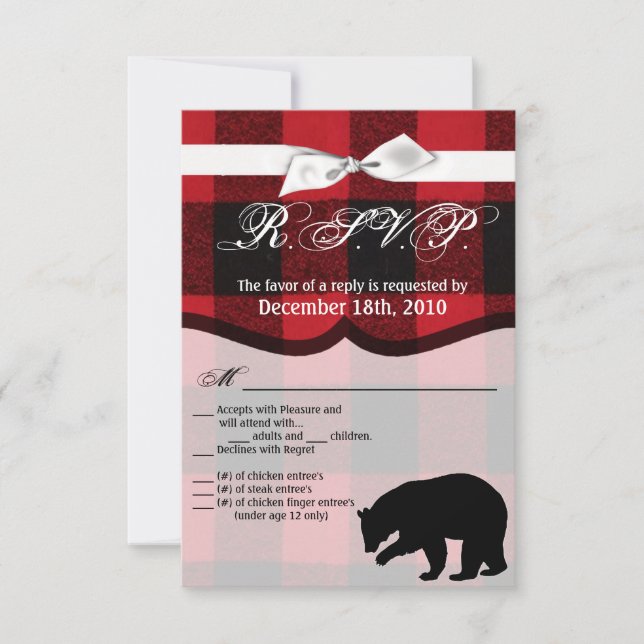 3.5x5 R.S.V.P. Card Red Plaid Black Bear (Front)