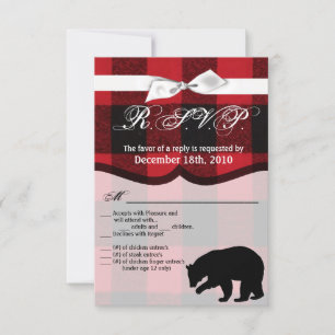 3.5x5 R.S.V.P. Card Red Plaid Black Bear