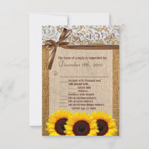 3.5x5 R.S.V.P. Card Sunflower Lace Burlap Country