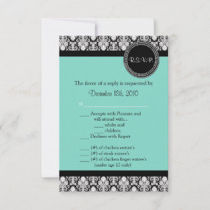 3.5x5 R.S.V.P. Card Teal & Black Damask