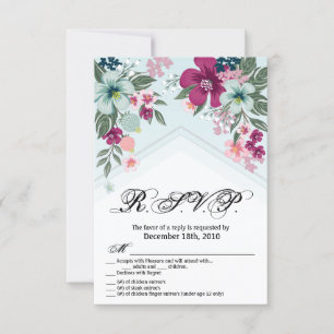 3.5x5 R.S.V.P. Card Tropical Flowers On Blue Ombre