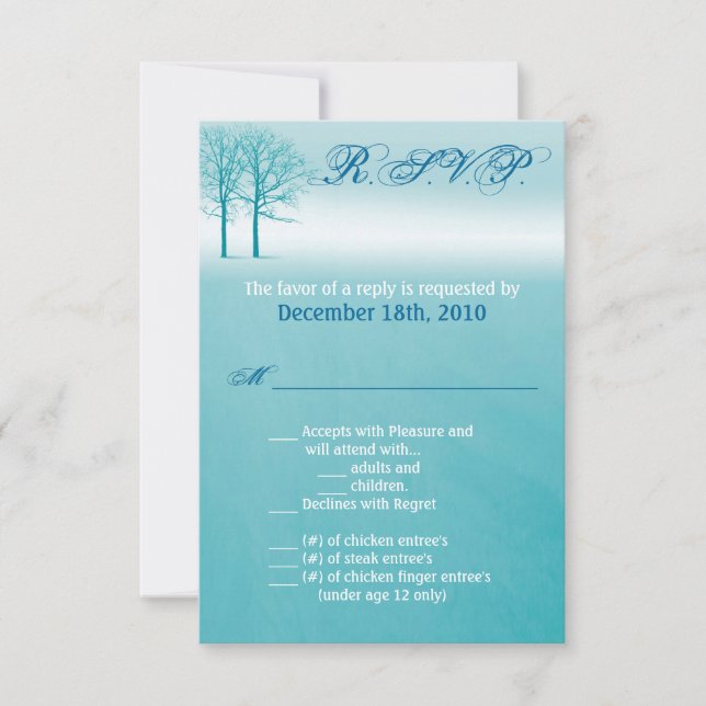 3.5x5 R.S.V.P. Card Two Winter Trees Snow Path (Front)