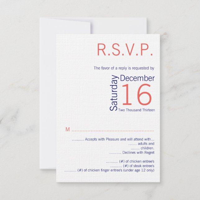 3.5x5 R.S.V.P. Card Wedding Coral Chevr (Front)