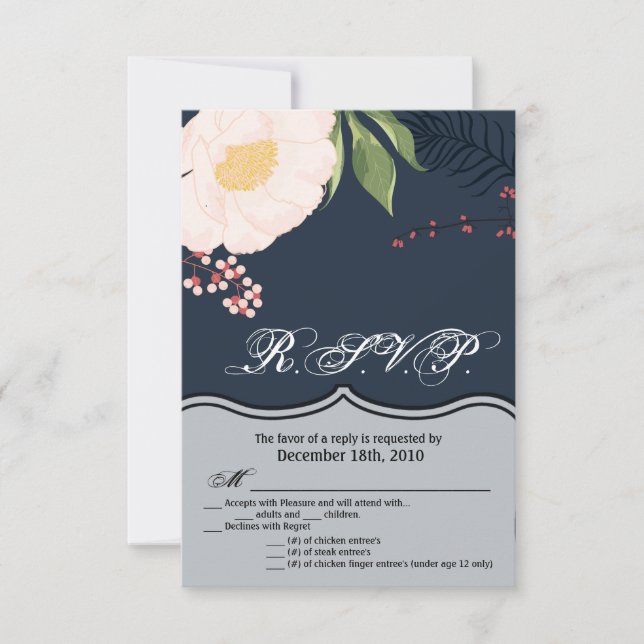 3.5x5 R.S.V.P. Card White Floral Flowers On Dark B (Front)