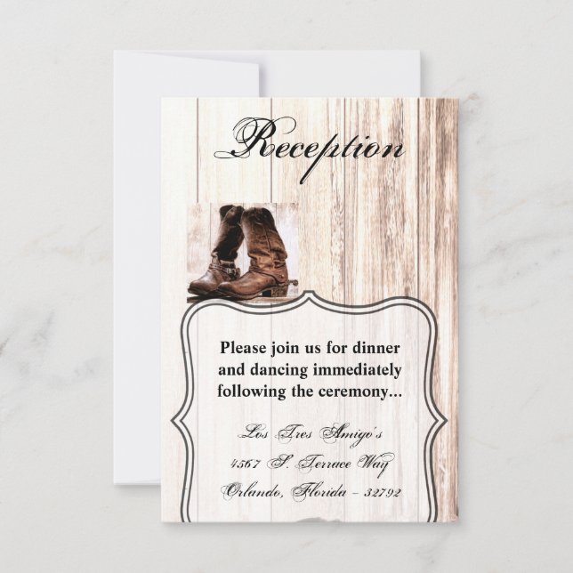 3.5x5 Reception Card Boots Country Rustic Western (Front)