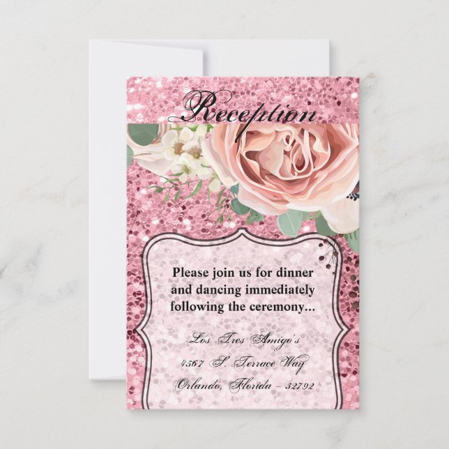 3.5x5 Reception Card Geometric Rose Gold Glitter (Front)