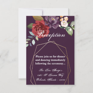 3.5x5 Reception Card Plum Purple Roses Gold Geomet