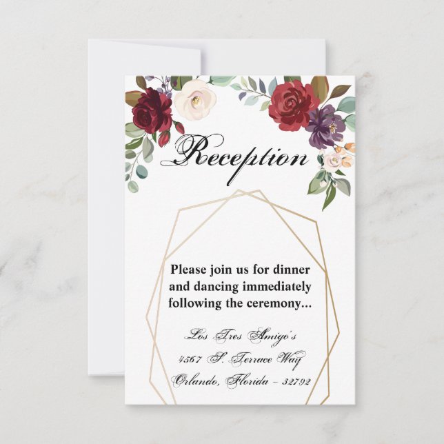 3.5x5 Reception Card Roses on White with Gold Geom (Front)