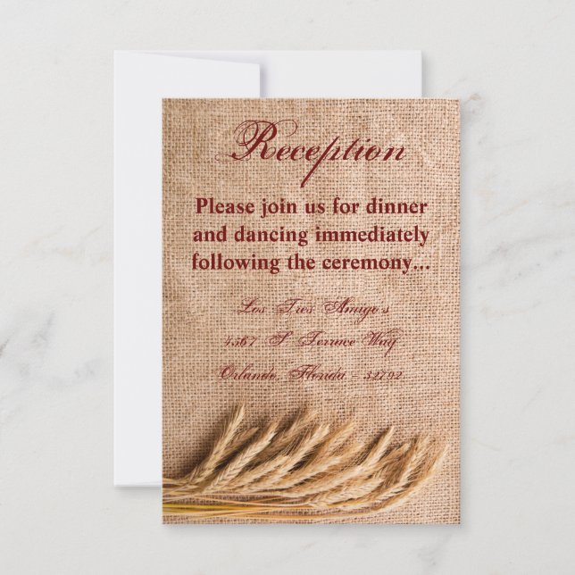 3.5x5 Reception Card Wheat on Burlap Sack Country (Front)