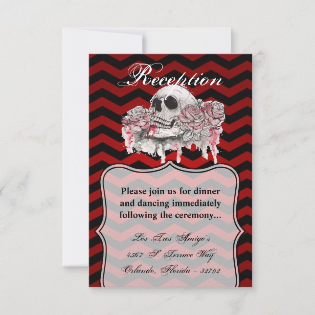 3.5x5 Reception Cardskull Rose goth Chevron black Invitation (Front)
