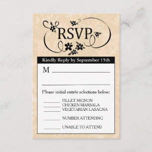 3.5x5 RSVP Menu Card - Gold White & Black Floral