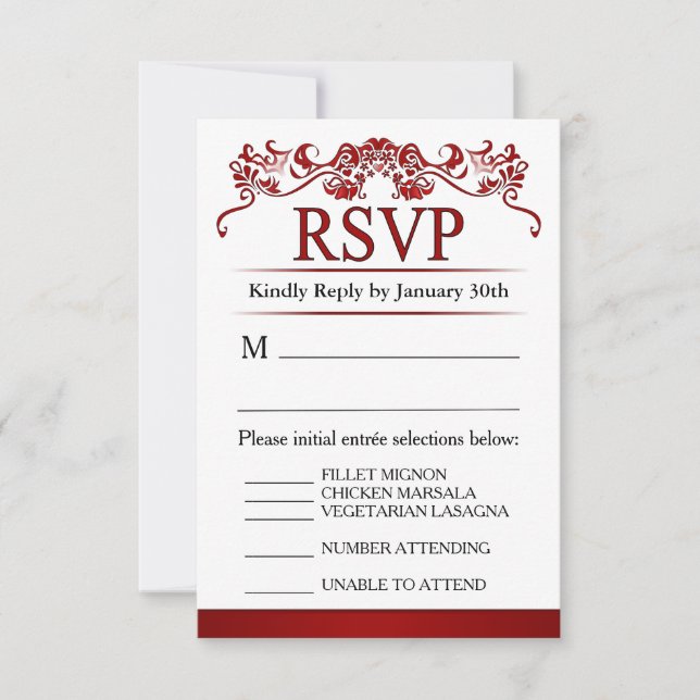 3.5x5 RSVP Menu Card - Red Elegant Valentines (Front)