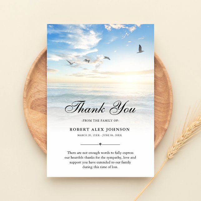 3.5x5 Thank You Beach Funeral Photo Sympathy (Beach Sympathy Thank You Card)