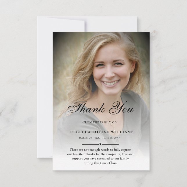 3.5x5 Thank You Custom Funeral Photo Sympathy Grey (Front)