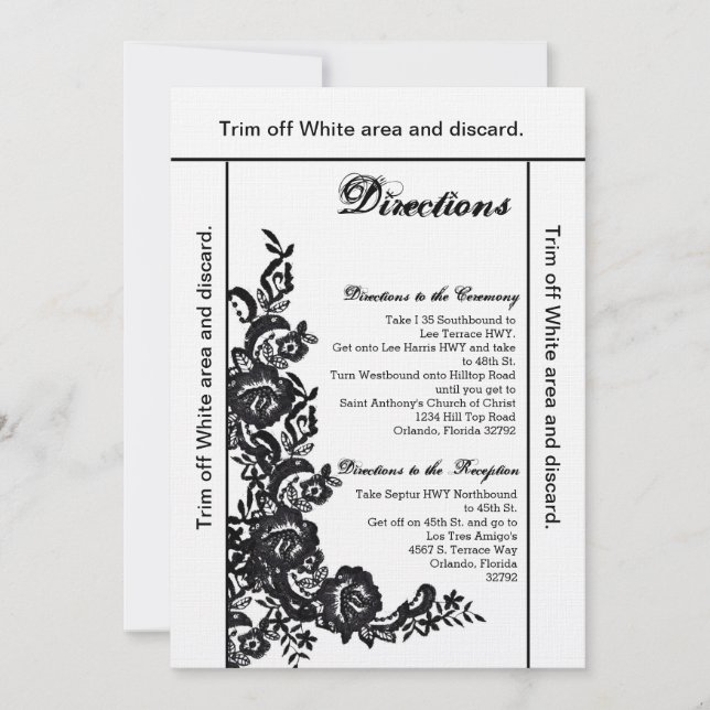 3.5x6 Directions Card Black Lace Damask Antique (Front)