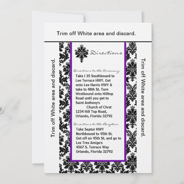 3.5x6 Directions Card Black Purp Damask (Front)