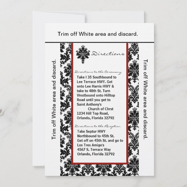 3.5x6 Directions Card Black Red Damask (Front)