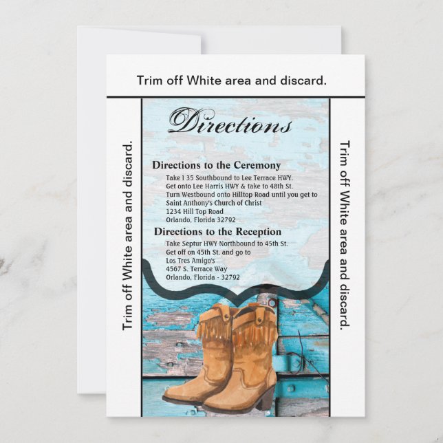 3.5x6 Directions Card Blue Wood Barn Door Boots (Front)