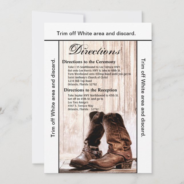 3.5x6 Directions Card Boots Country Rustic Western (Front)