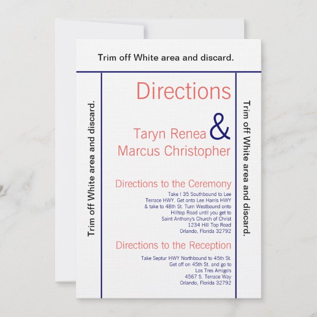 3.5x6 Directions Card Coral Navy Chevro (Front)