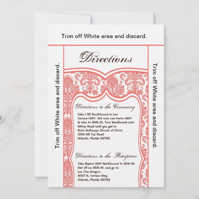 3.5x6 Directions Card Coral Oran Damask (Front)
