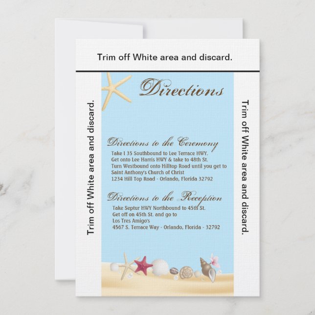 3.5x6 Directions Card Sea Shells Beach Sand Ocean (Front)