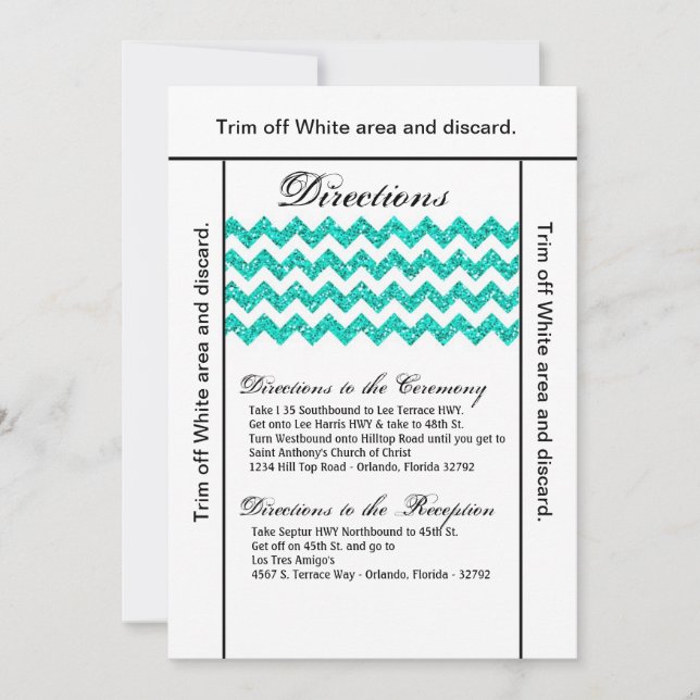 3.5x6 Directions Card Teal Glitter Chevron Stripe (Front)