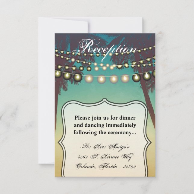 3.5x7 Reception Card Beach Sunset Palm Trees Strin (Front)