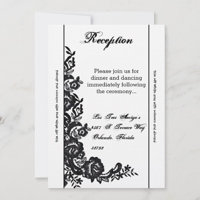 3.5x7 Reception Card Black Lace Damask Antique (Front)