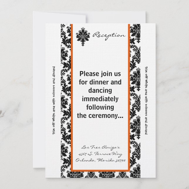 3.5x7 Reception Card Black Orang Damask (Front)